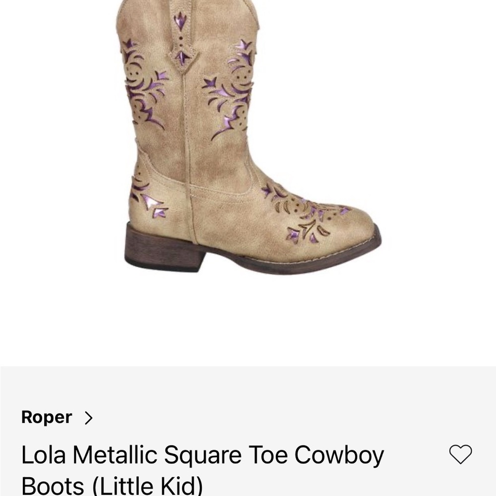 Roper Lola Kids Square Toe Cowboy Boots - Tan and Purple Metallic - Picture 5 of 5